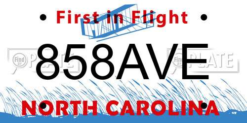 858AVE North Carolina License Plate