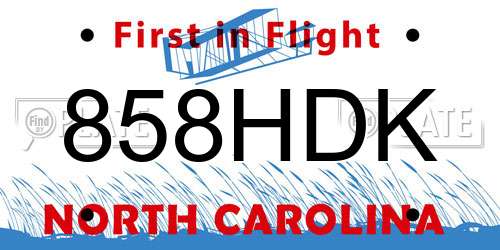 858HDK North Carolina License Plate