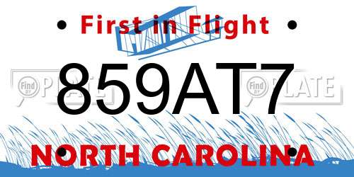859AT7 North Carolina License Plate