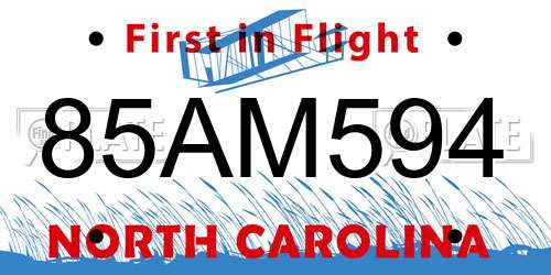 85AM594 North Carolina License Plate