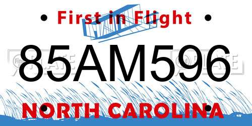 85AM596 North Carolina License Plate