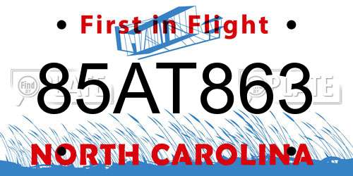 85AT863 North Carolina License Plate