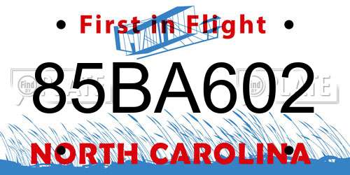 85BA602 North Carolina License Plate