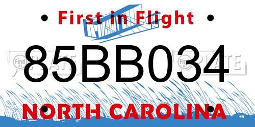 85BB034 North Carolina License Plate