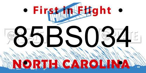 85BS034 North Carolina License Plate