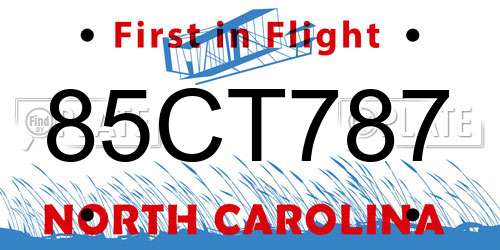 85CT787 North Carolina License Plate