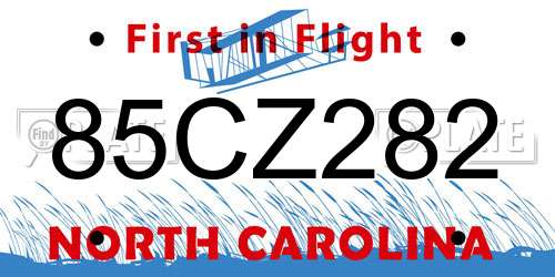 85CZ282 North Carolina License Plate