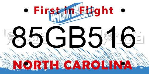 85GB516 North Carolina License Plate