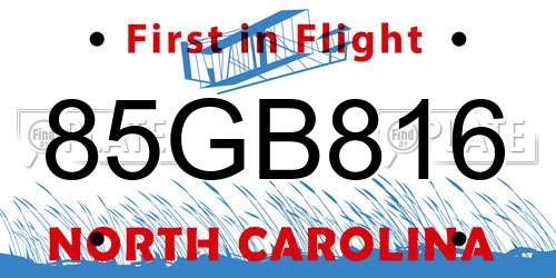 85GB816 North Carolina License Plate