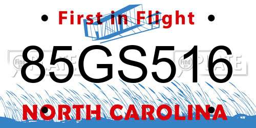 85GS516 North Carolina License Plate