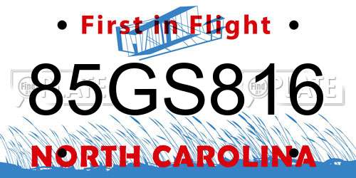 85GS816 North Carolina License Plate
