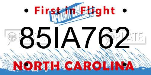 85IA762 North Carolina License Plate