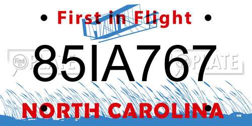 85IA767 North Carolina License Plate