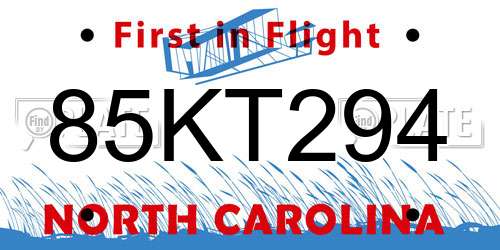 85KT294 North Carolina License Plate