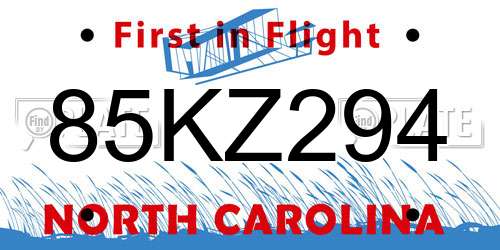 85KZ294 North Carolina License Plate