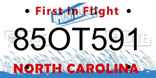 85OT591 North Carolina License Plate
