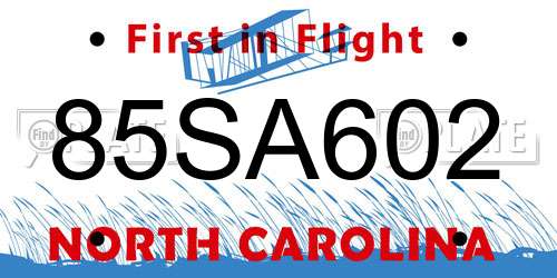 85SA602 North Carolina License Plate