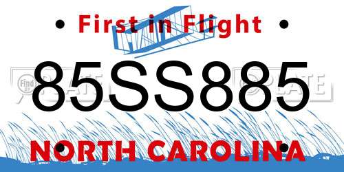 85SS885 North Carolina License Plate