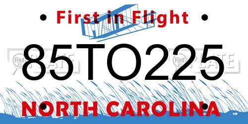 85TO225 North Carolina License Plate