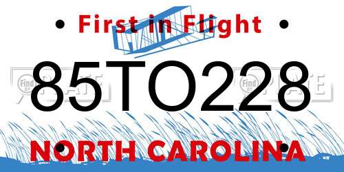 85TO228 North Carolina License Plate