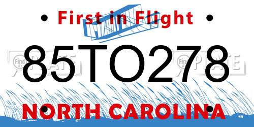85TO278 North Carolina License Plate