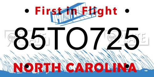 85TO725 North Carolina License Plate
