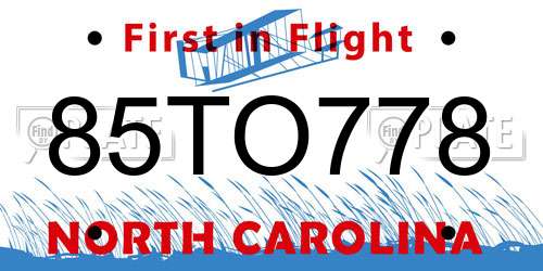 85TO778 North Carolina License Plate