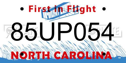 85UP054 North Carolina License Plate