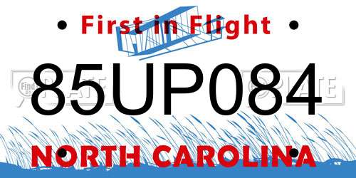 85UP084 North Carolina License Plate
