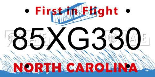85XG330 North Carolina License Plate