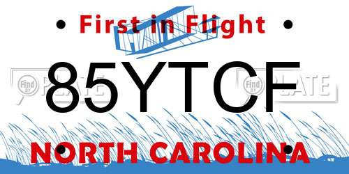 85YTCF North Carolina License Plate