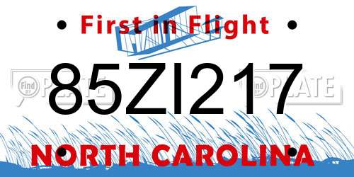 85ZI217 North Carolina License Plate