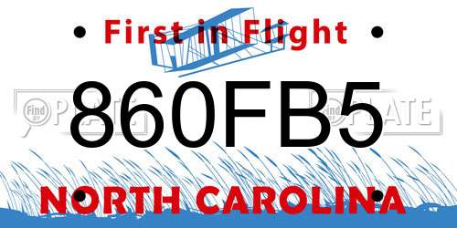 860FB5 North Carolina License Plate