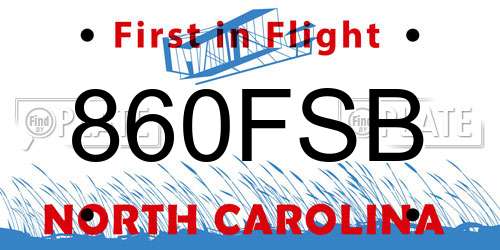 860FSB North Carolina License Plate