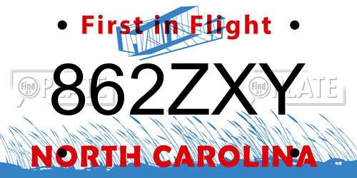 862ZXY North Carolina License Plate