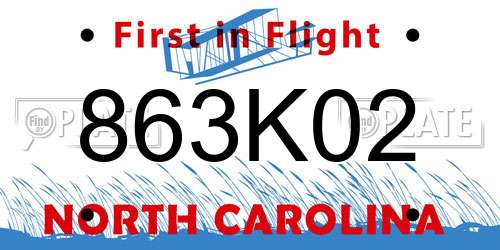 863K02 North Carolina License Plate