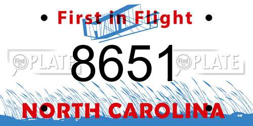 8651 North Carolina License Plate
