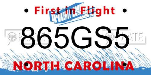 865GS5 North Carolina License Plate
