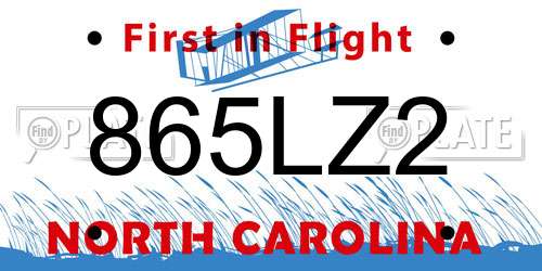 865LZ2 North Carolina License Plate