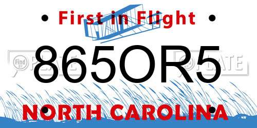 865OR5 North Carolina License Plate