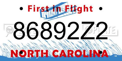 86892Z2 North Carolina License Plate