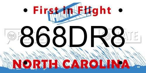 868DR8 North Carolina License Plate