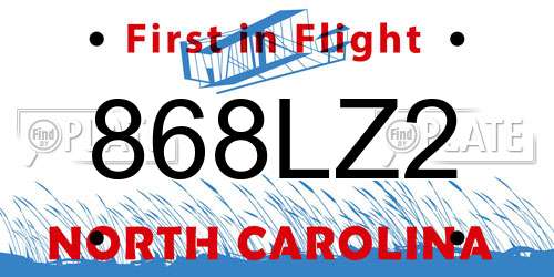 868LZ2 North Carolina License Plate