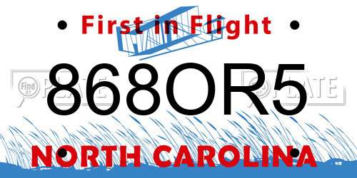 868OR5 North Carolina License Plate