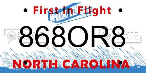 868OR8 North Carolina License Plate