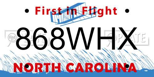 868WHX North Carolina License Plate