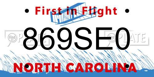 869SE0 North Carolina License Plate