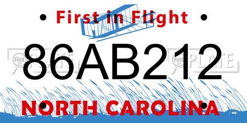 86AB212 North Carolina License Plate