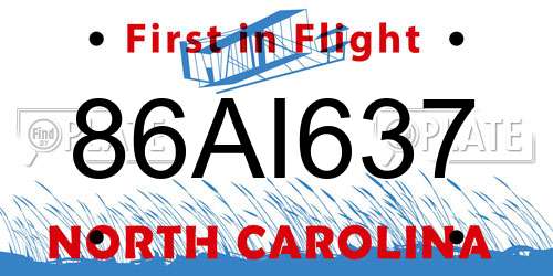 86AI637 North Carolina License Plate