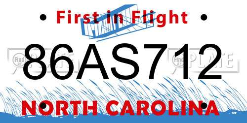 86AS712 North Carolina License Plate